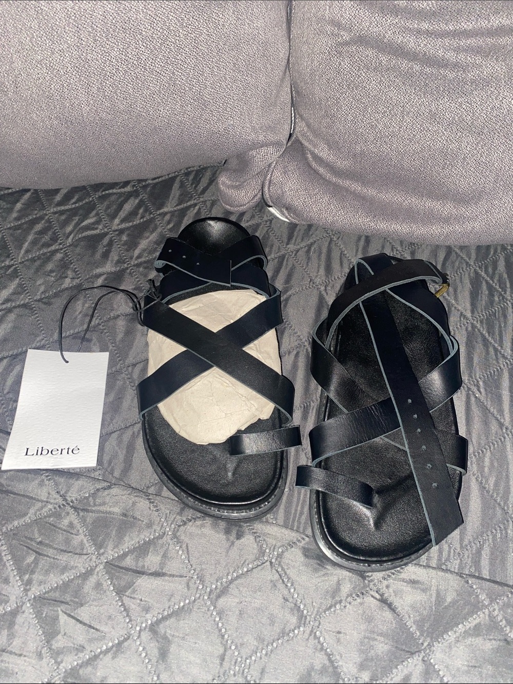 Liberté Black Crisscross Leather Sandals for Women